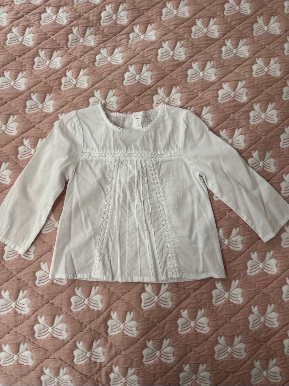 White Lace-Trim Long Sleeve Top for Kids - Size 9-12 Months